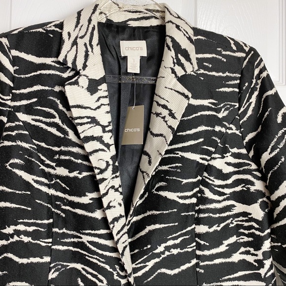 Chico's Statement Blazer Jacket Zebra Animal Print NWT - Picture 2 of 7